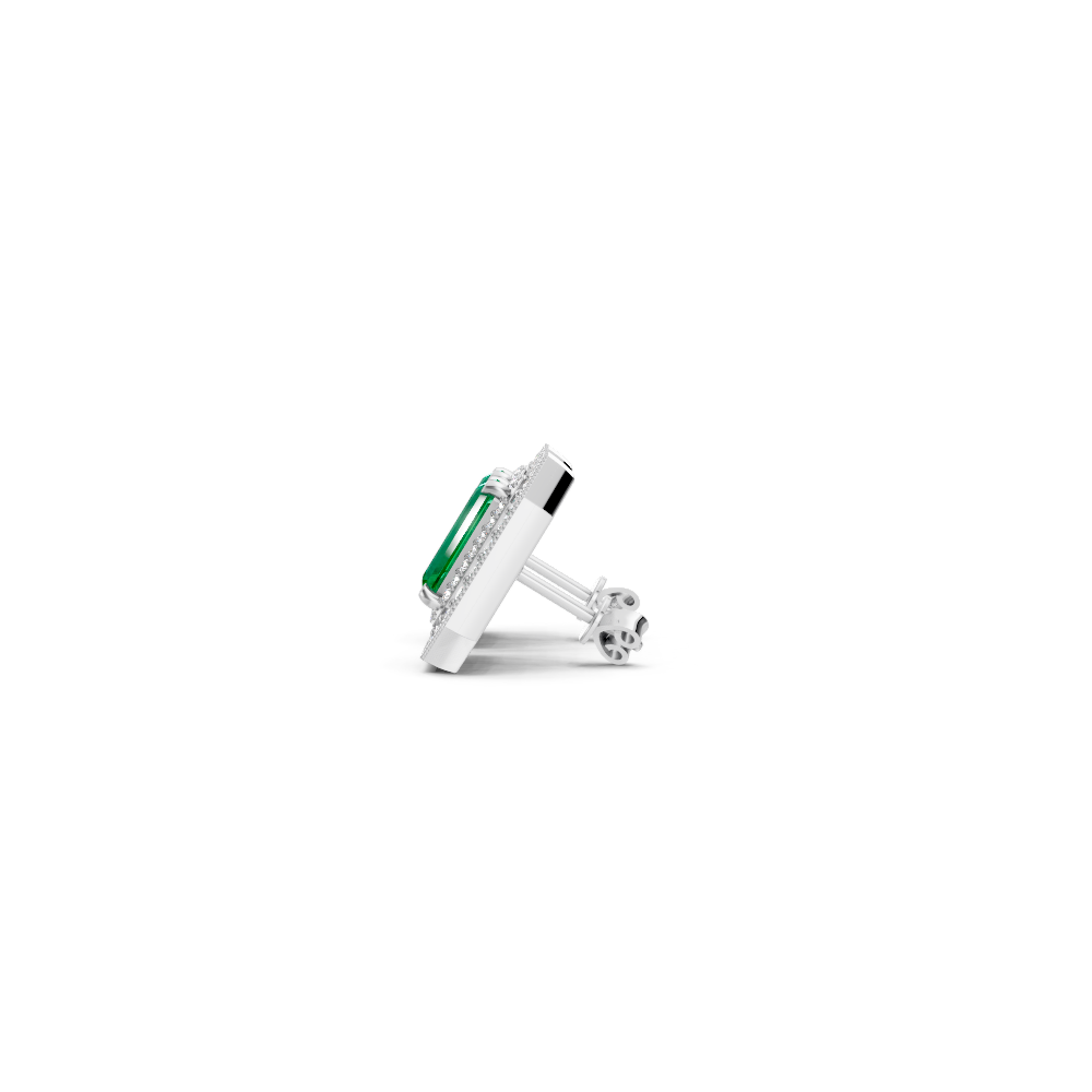Colombian Emerald  Octagonal Double Halo Milgrain Stud Earrings