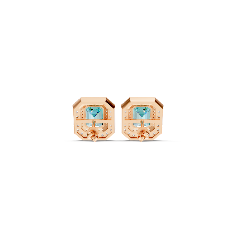Paraiba Tourmaline Octagonal Double Halo Milgrain Stud Earrings