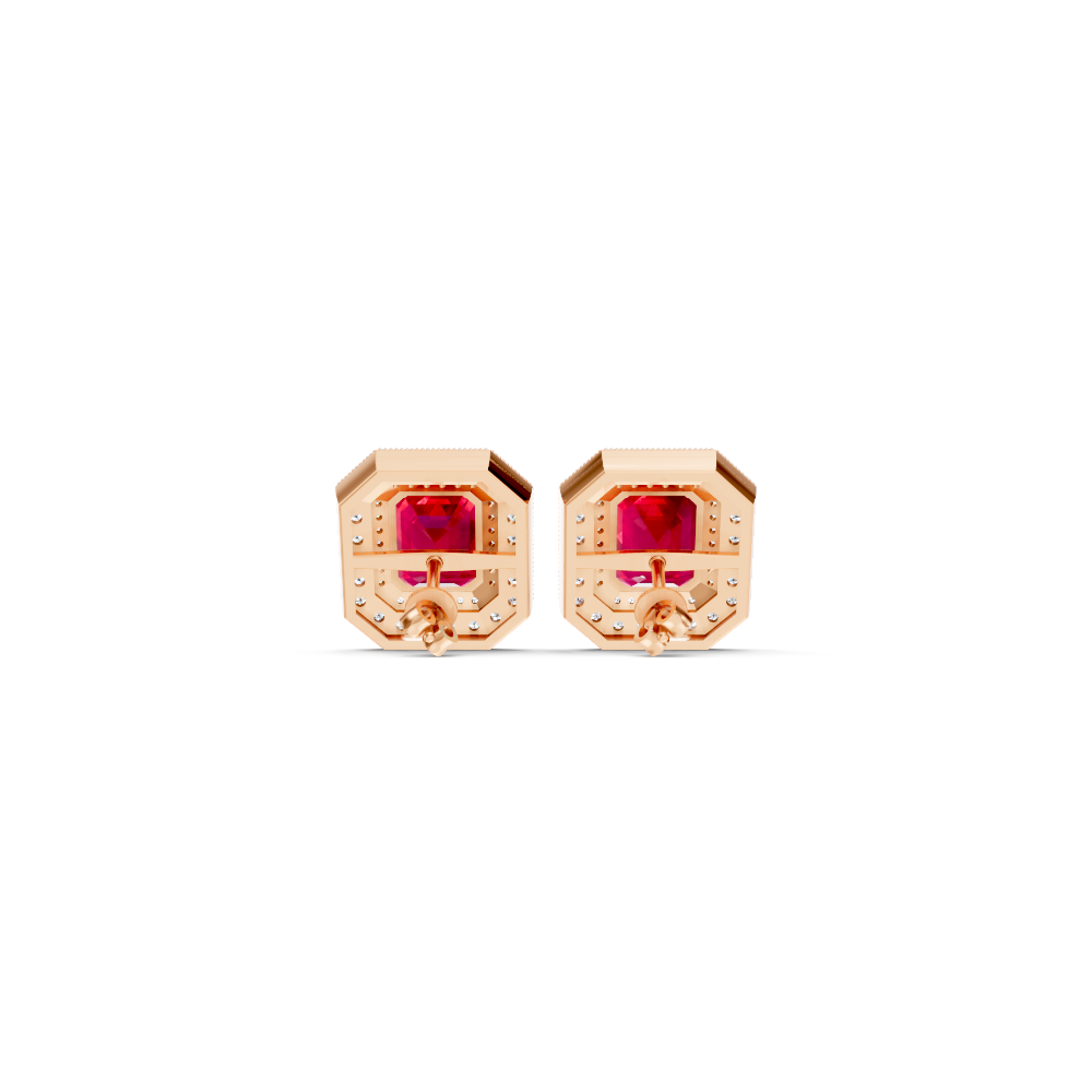 Ruby Octagonal Double Halo Milgrain Stud Earrings
