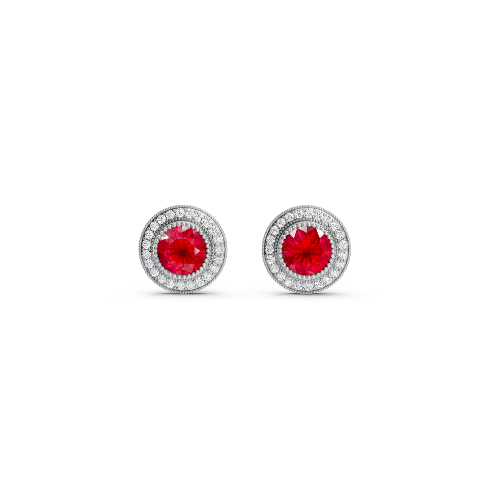 Ruby Round Double Halo Milgrain Stud Earrings