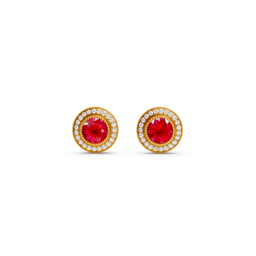 Ruby Round Double Halo Milgrain Stud Earrings