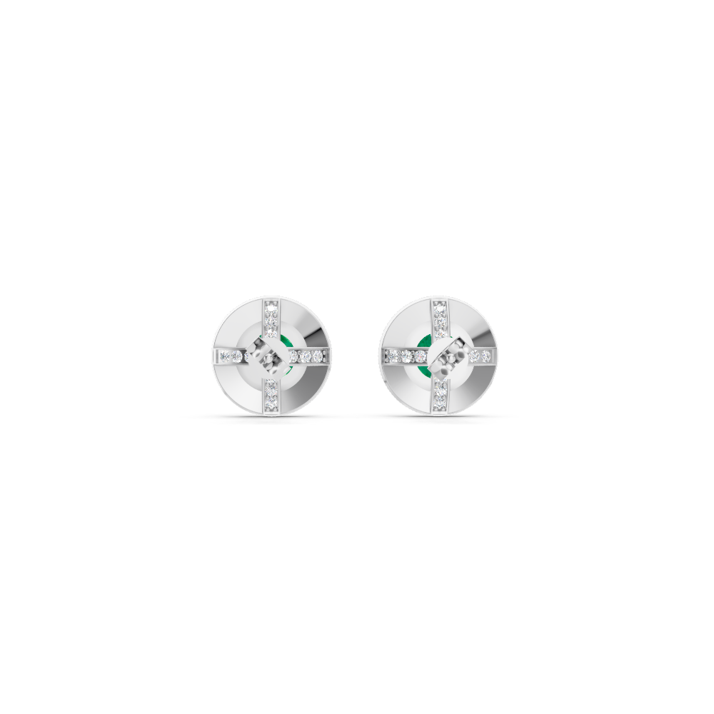 Colombian Emerald  Round Double Halo Milgrain Stud Earrings