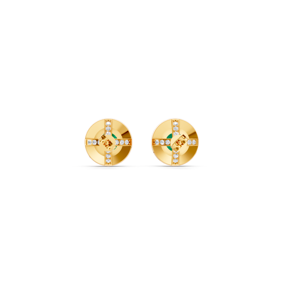 Colombian Emerald  Round Double Halo Milgrain Stud Earrings