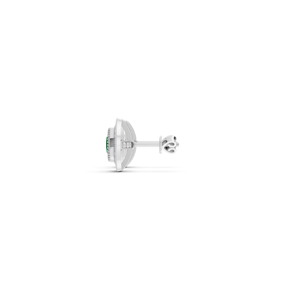 Colombian Emerald  Round Double Halo Milgrain Stud Earrings