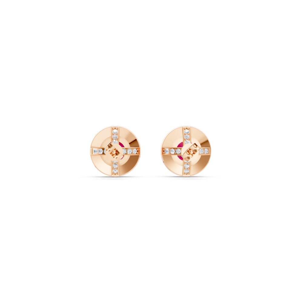 Ruby Round Double Halo Milgrain Stud Earrings