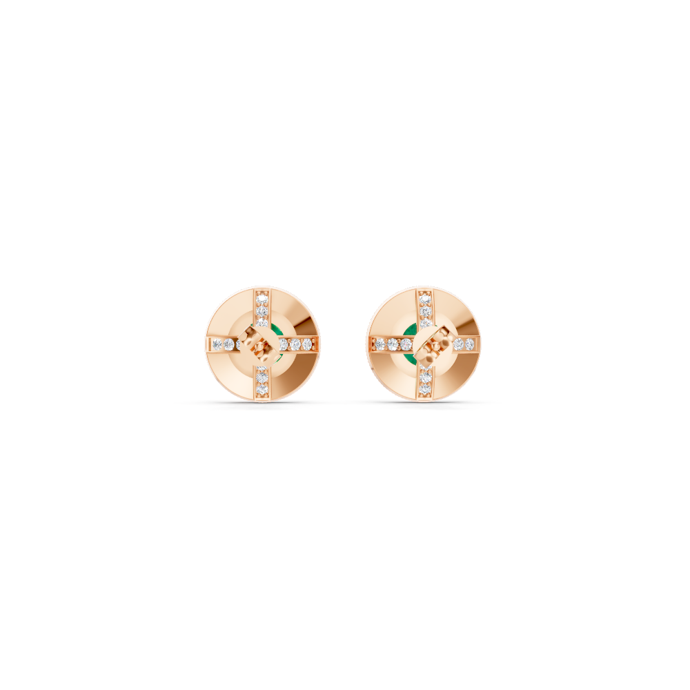 Colombian Emerald  Round Double Halo Milgrain Stud Earrings