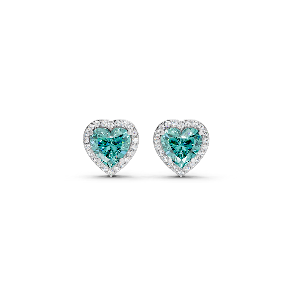 Paraiba Tourmaline Heart Halo Stud Earrings