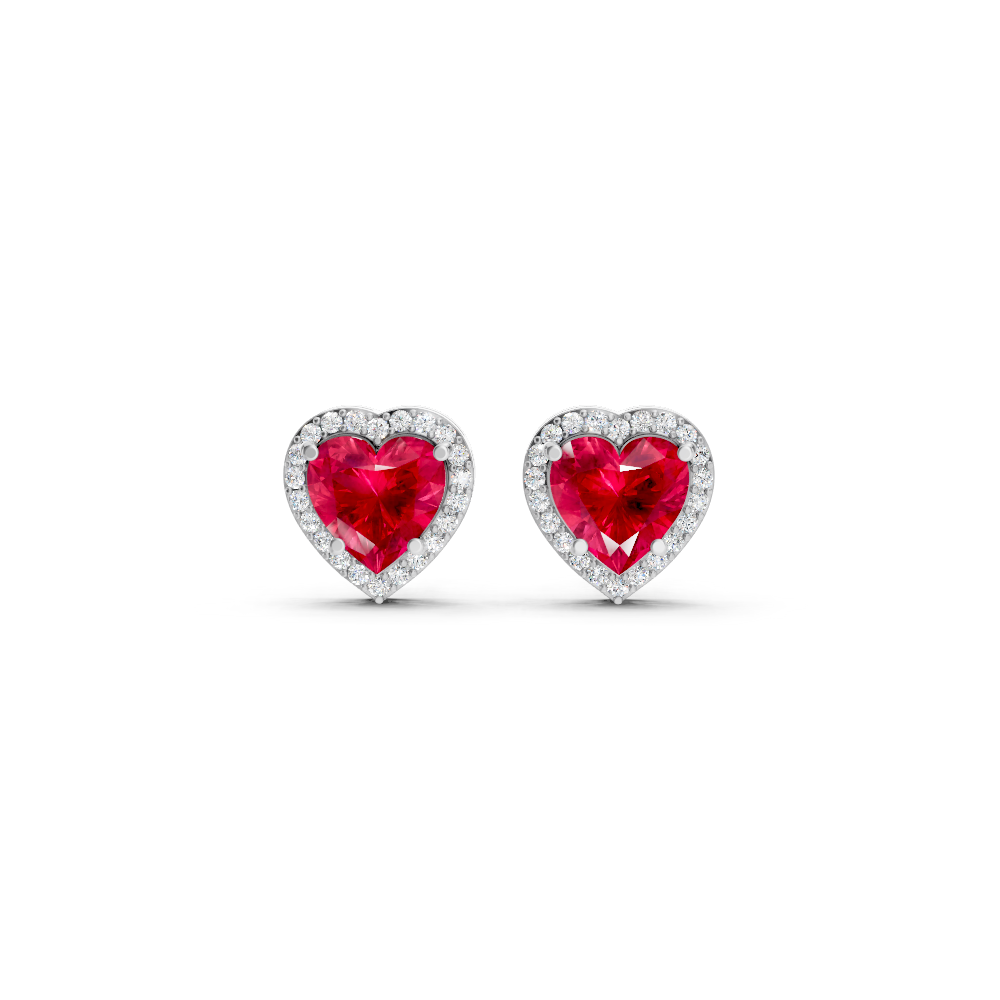Ruby Heart Halo Stud Earrings