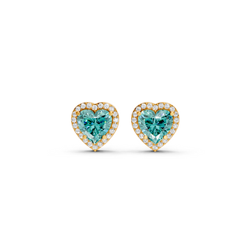 Paraiba Tourmaline Heart Halo Stud Earrings