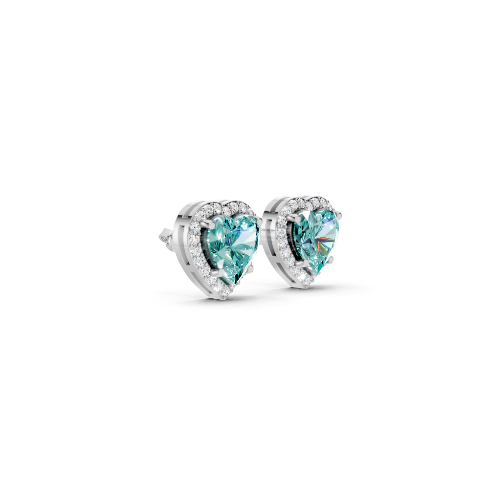 Paraiba Tourmaline Heart Halo Stud Earrings
