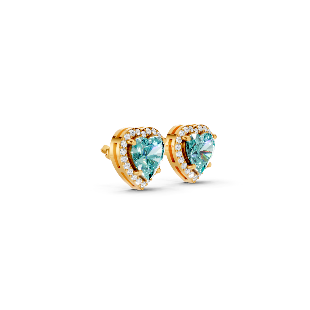 Paraiba Tourmaline Heart Halo Stud Earrings