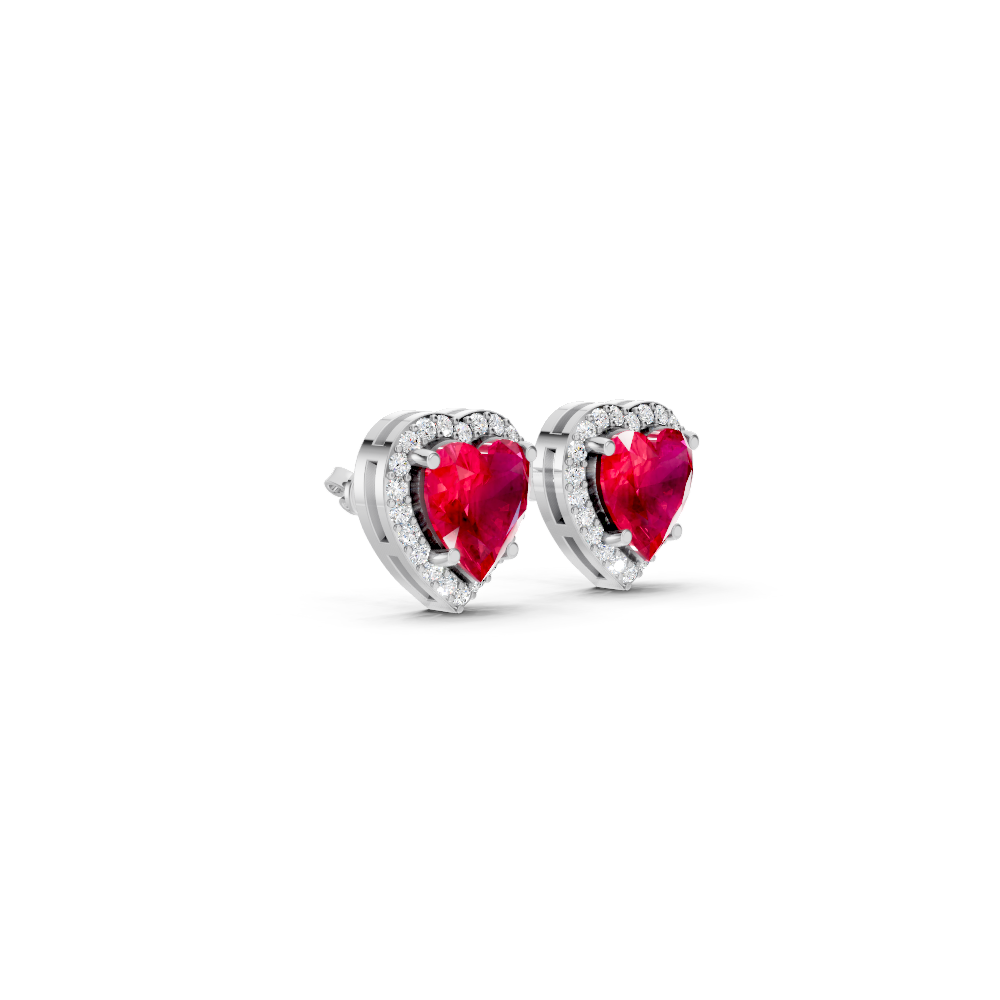 Ruby Heart Halo Stud Earrings