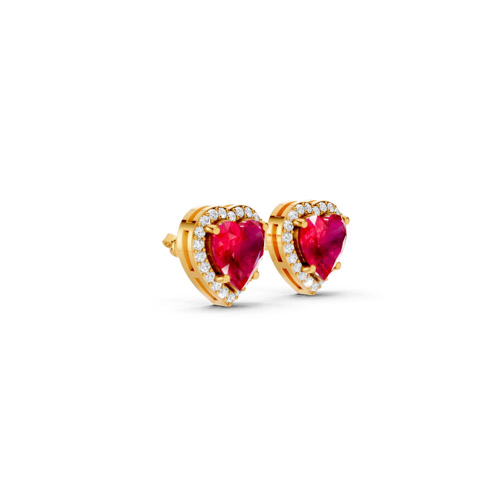 Ruby Heart Halo Stud Earrings