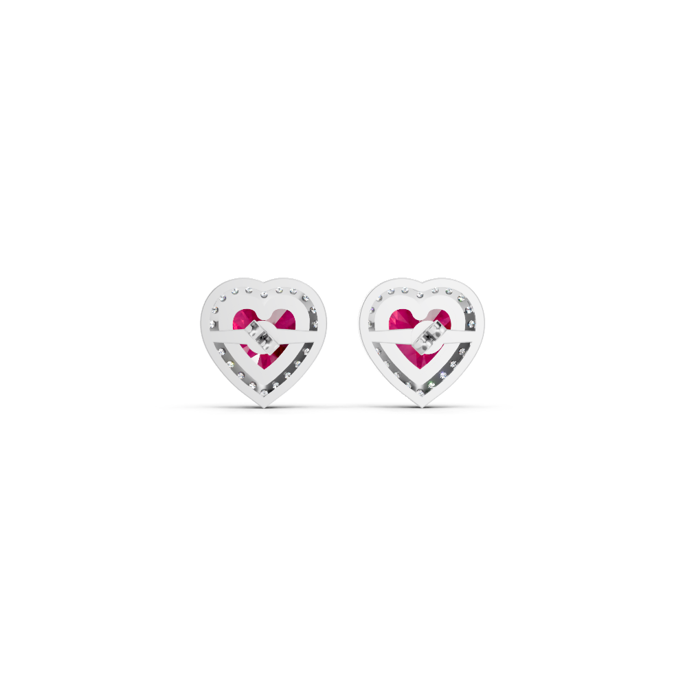 Ruby Heart Halo Stud Earrings