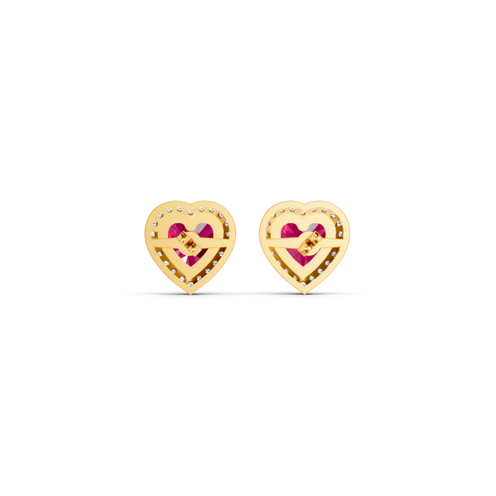 Ruby Heart Halo Stud Earrings