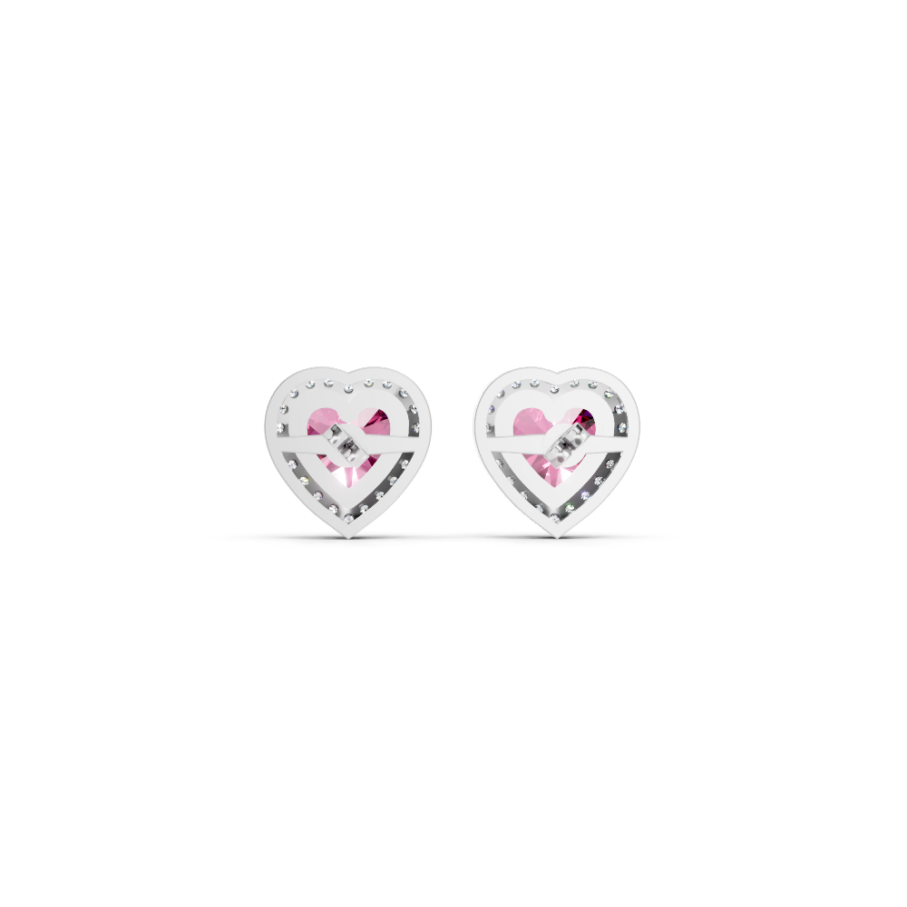 Pink Sapphire Heart Halo Stud Earrings