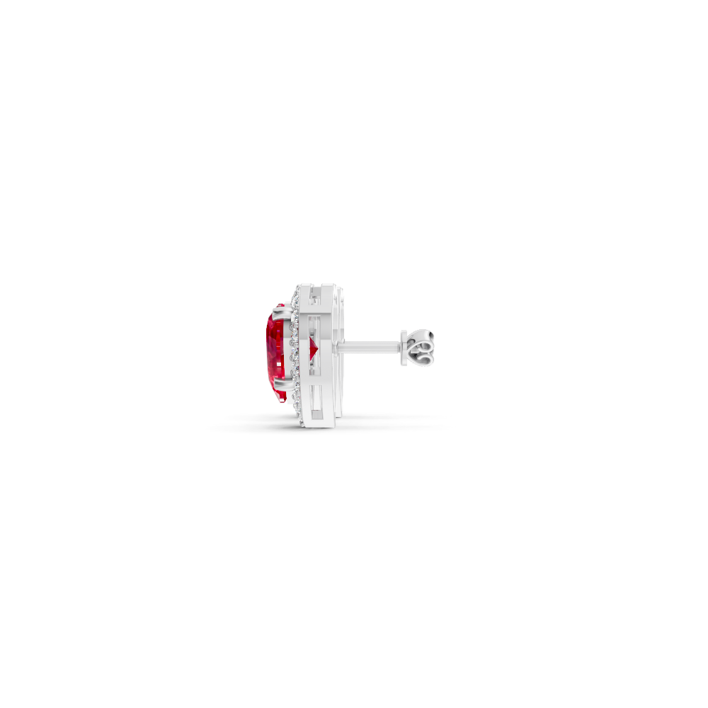 Ruby Heart Halo Stud Earrings