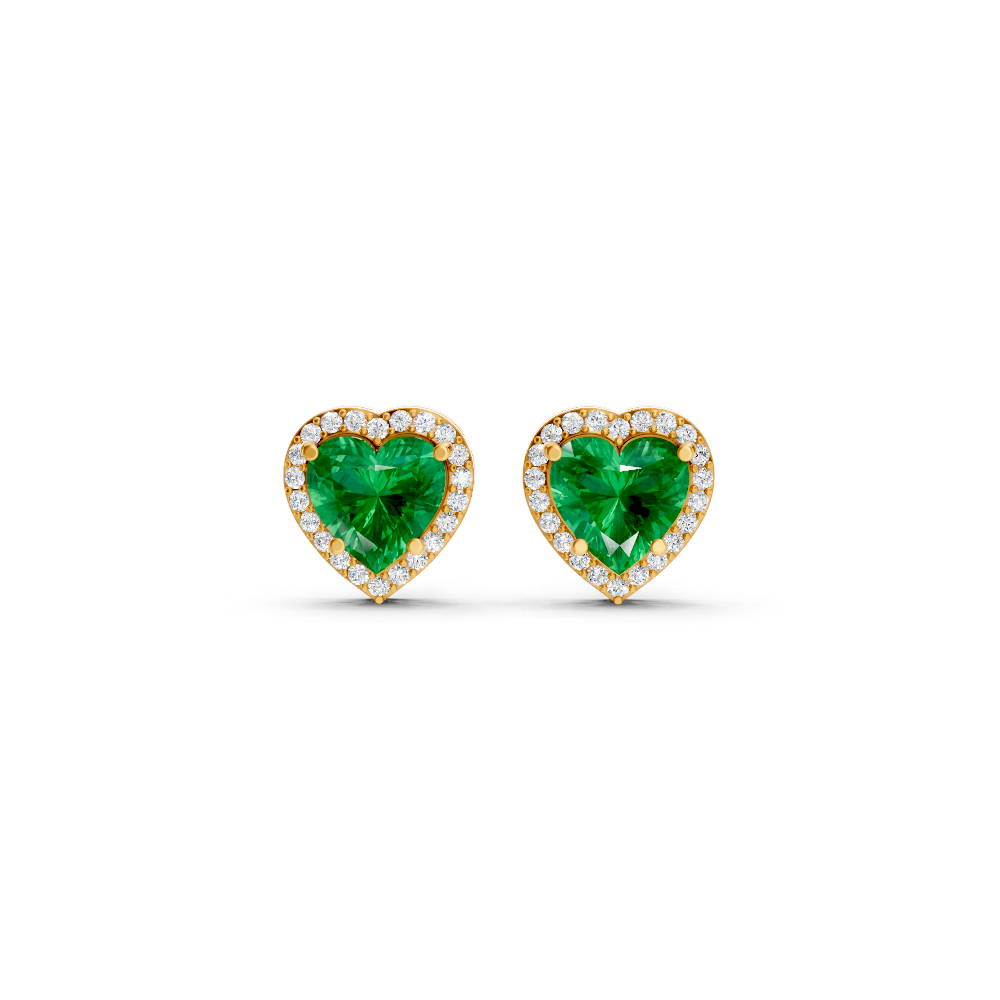 Colombian Emerald Heart Halo Stud Earrings