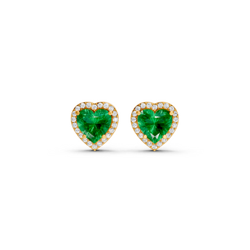Colombian Emerald Heart Halo Stud Earrings