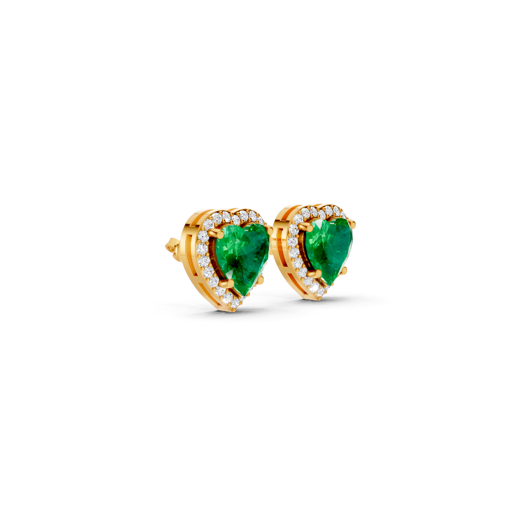 Colombian Emerald Heart Halo Stud Earrings