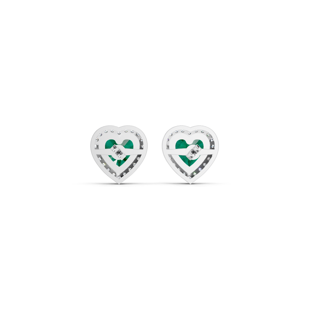 Colombian Emerald Heart Halo Stud Earrings