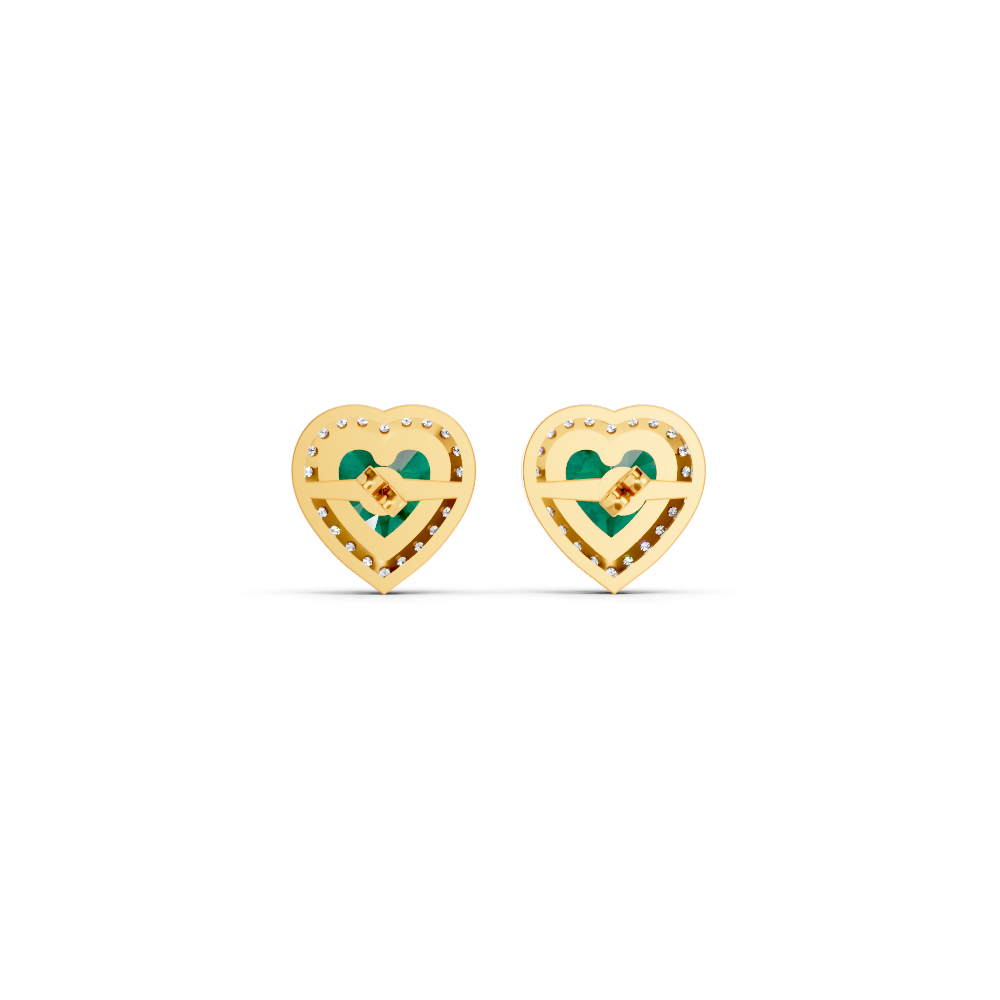 Colombian Emerald Heart Halo Stud Earrings