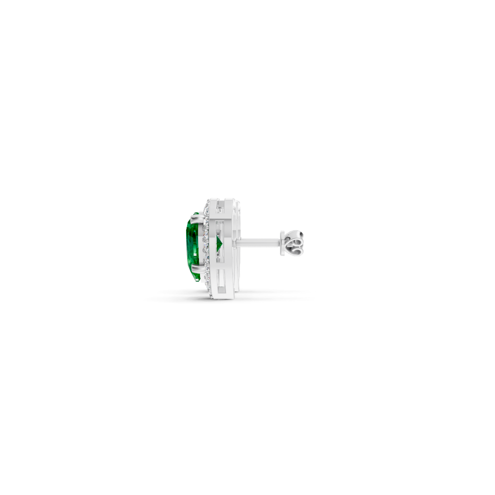 Colombian Emerald Heart Halo Stud Earrings