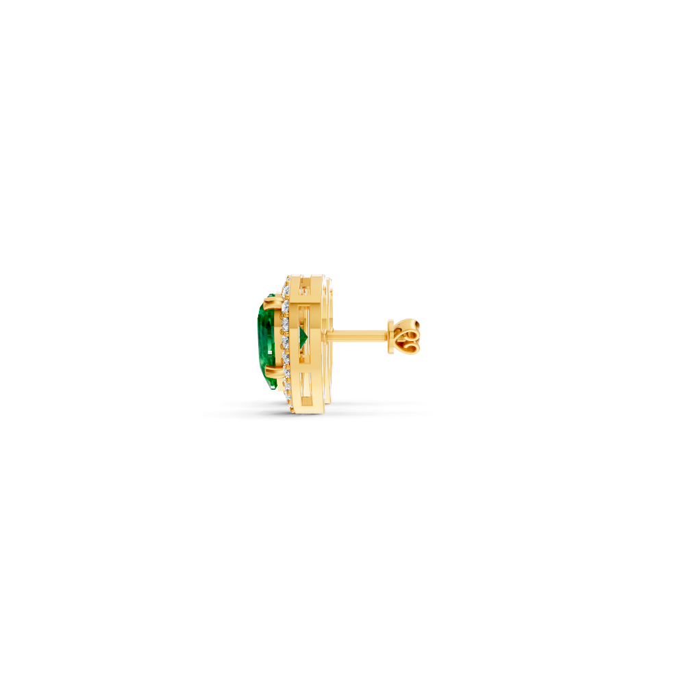 Colombian Emerald Heart Halo Stud Earrings