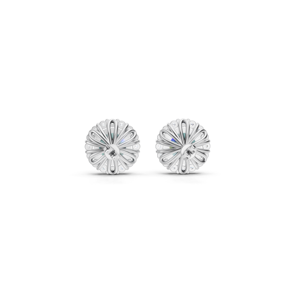 Paraiba Tourmaline Diamond Round Halo Stud Earrings with Floral Basket