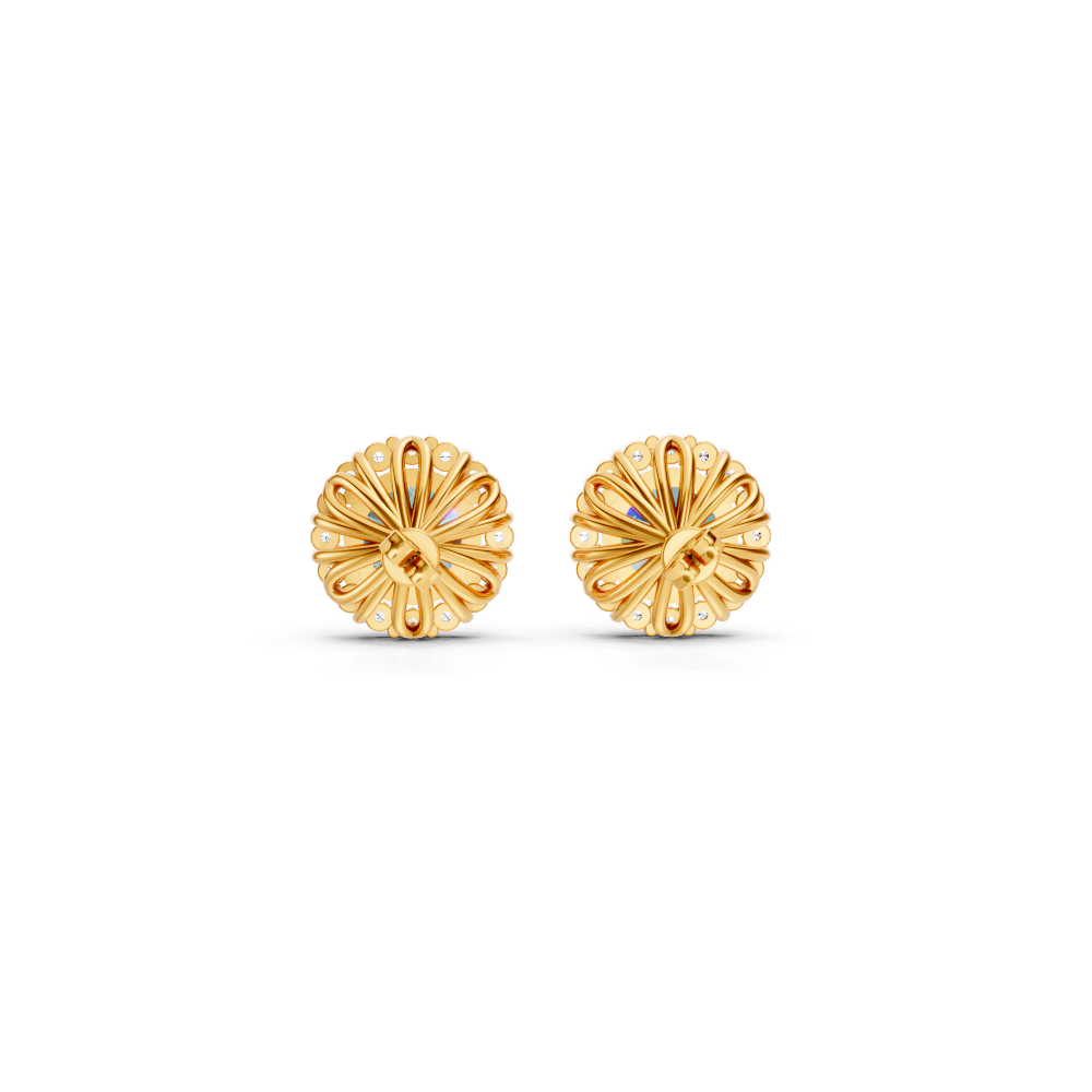 Paraiba Tourmaline Diamond Round Halo Stud Earrings with Floral Basket