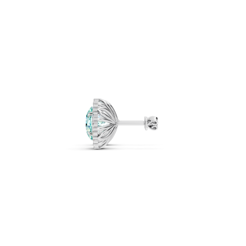 Paraiba Tourmaline Diamond Round Halo Stud Earrings with Floral Basket