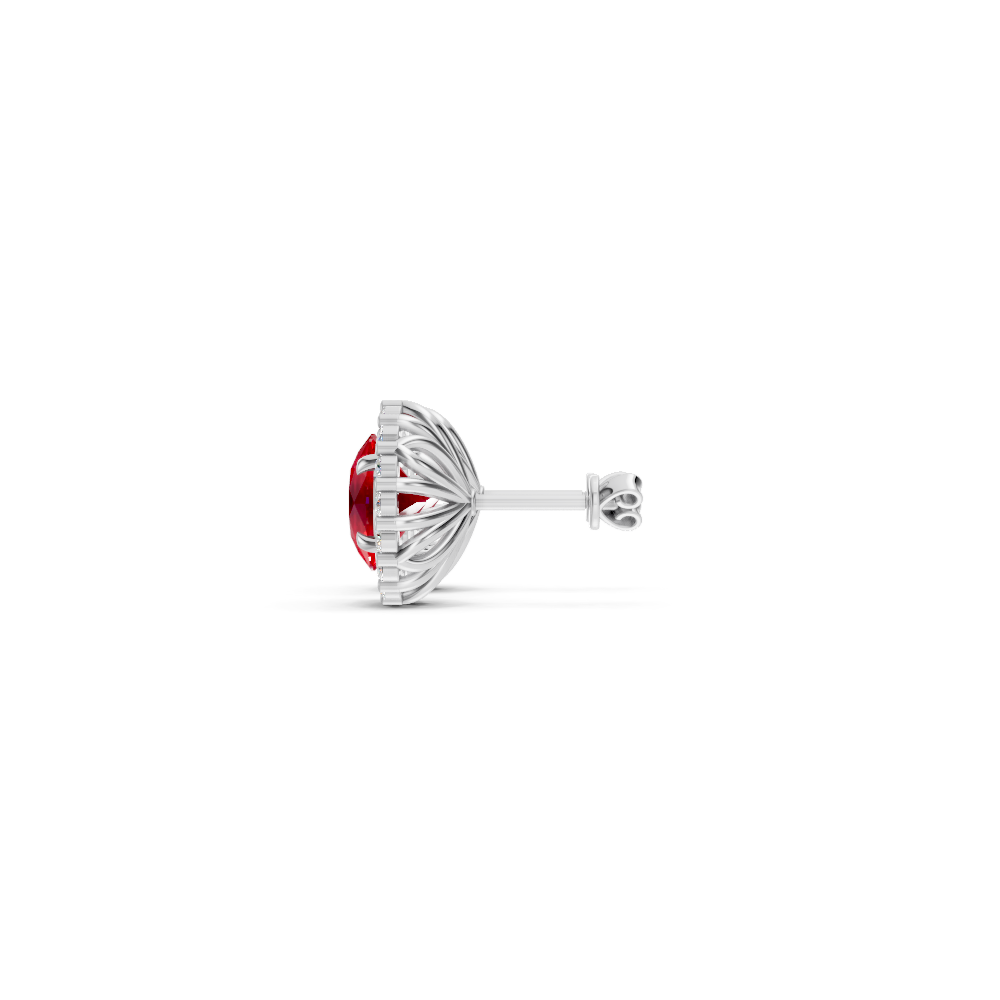 Ruby Diamond Round Halo Stud Earrings with Floral Basket