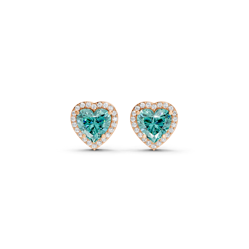 Paraiba Tourmaline Heart Halo Stud Earrings