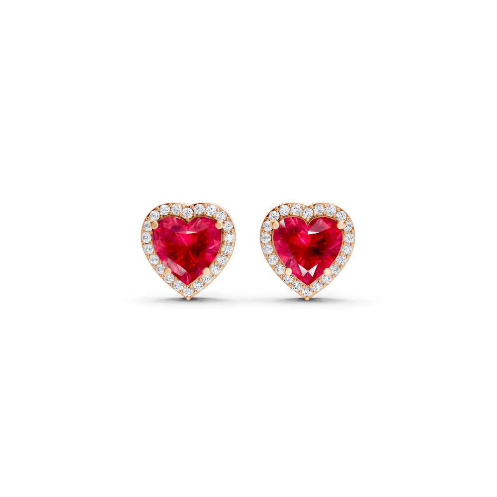 Ruby Heart Halo Stud Earrings