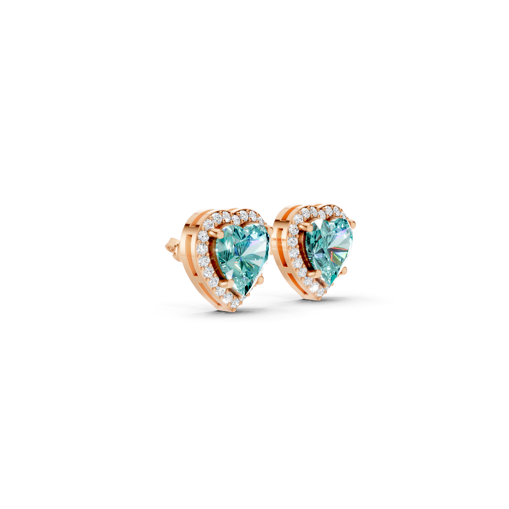 Paraiba Tourmaline Heart Halo Stud Earrings