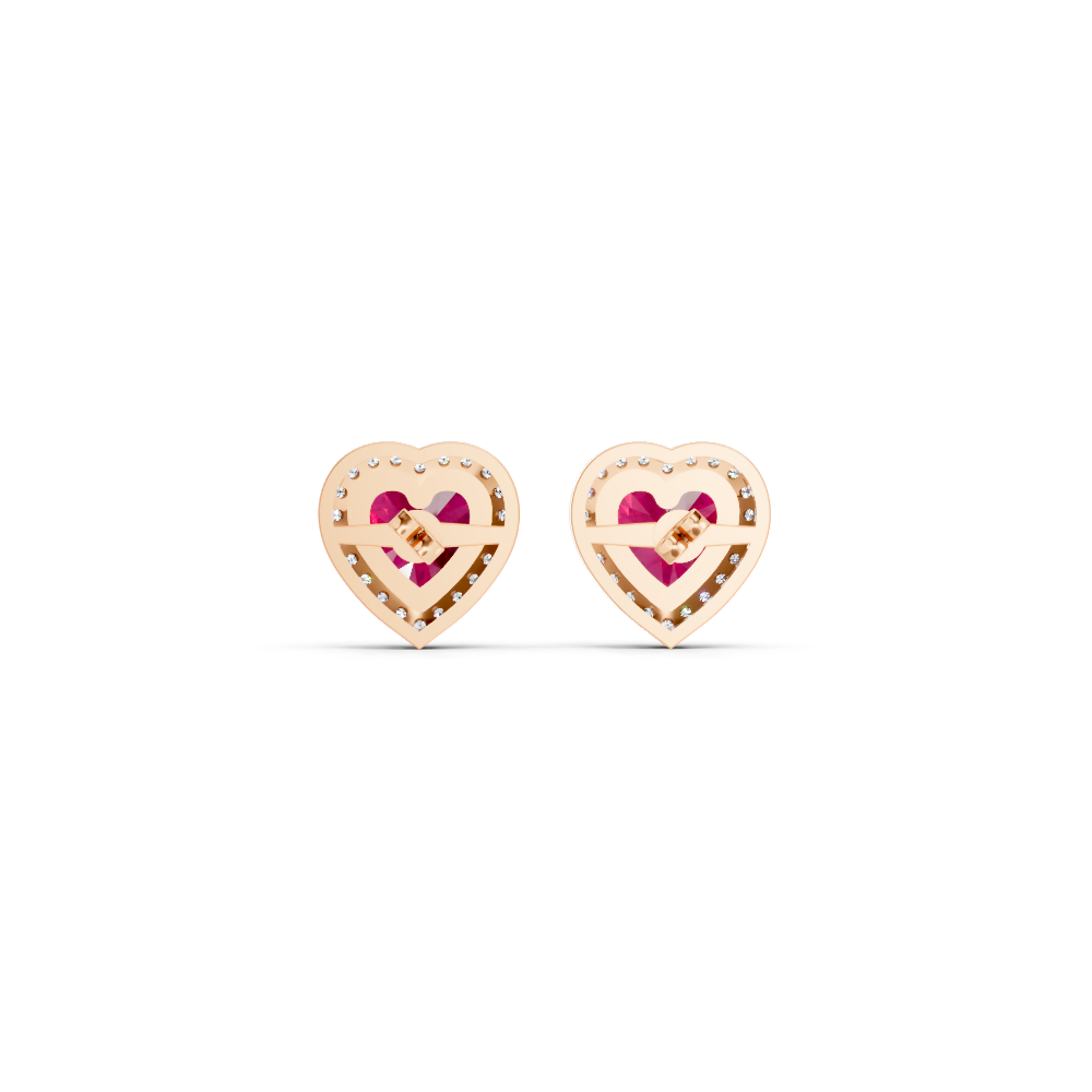 Ruby Heart Halo Stud Earrings