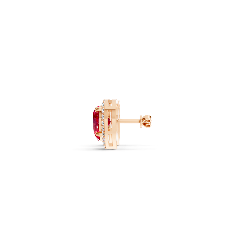 Ruby Heart Halo Stud Earrings