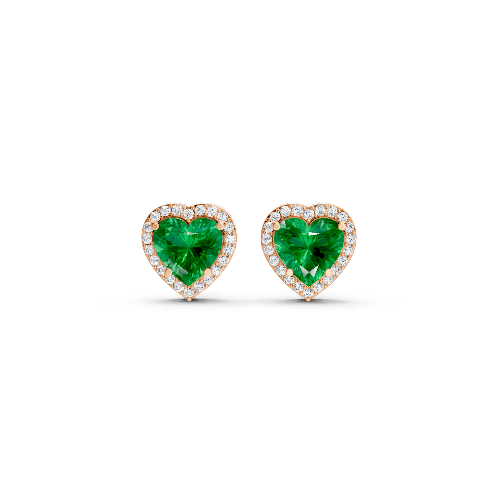 Colombian Emerald Heart Halo Stud Earrings