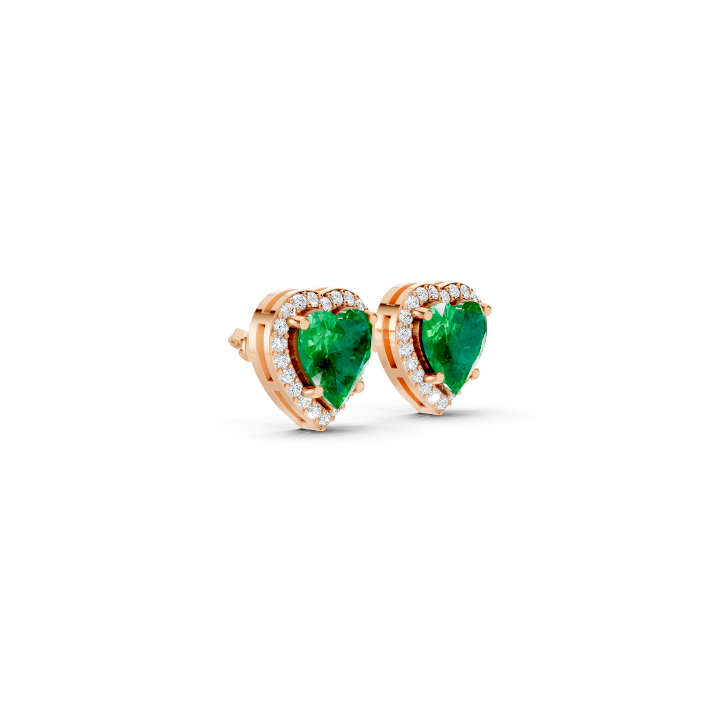 Colombian Emerald Heart Halo Stud Earrings