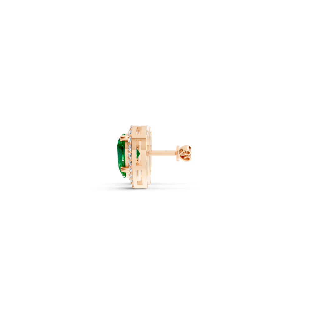 Colombian Emerald Heart Halo Stud Earrings