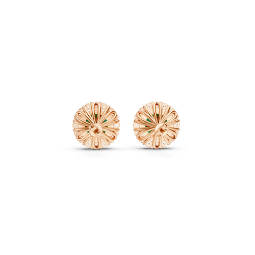 Colombian Emerald Diamond Round Halo Stud Earrings with Floral Basket