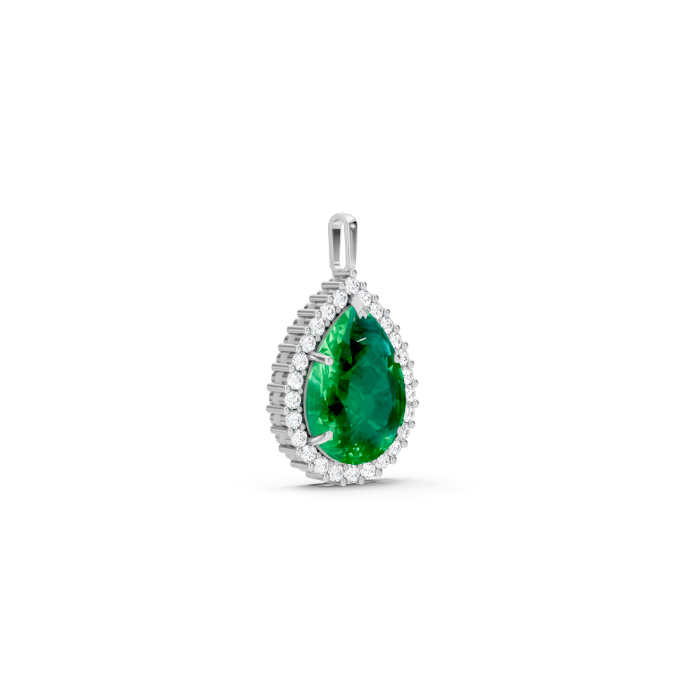 Colombian Emerald Pear Halo Pendant