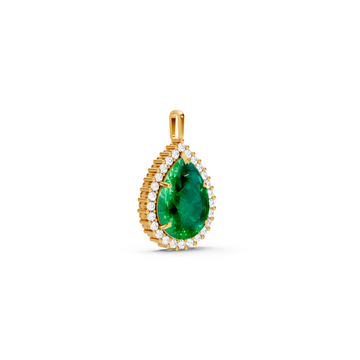 Colombian Emerald Pear Halo Pendant