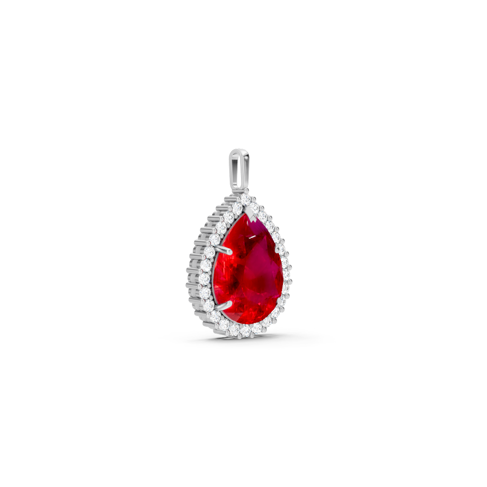Ruby Pear Halo Pendant