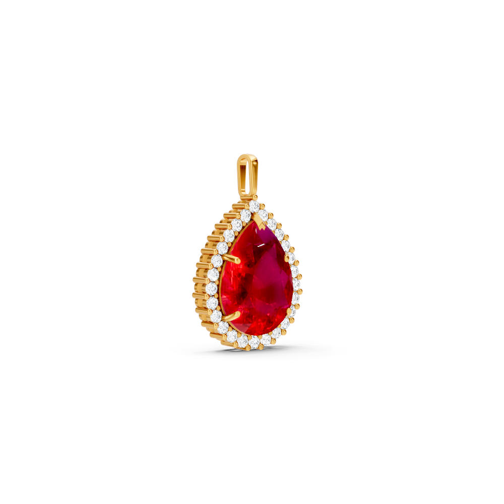 Ruby Pear Halo Pendant