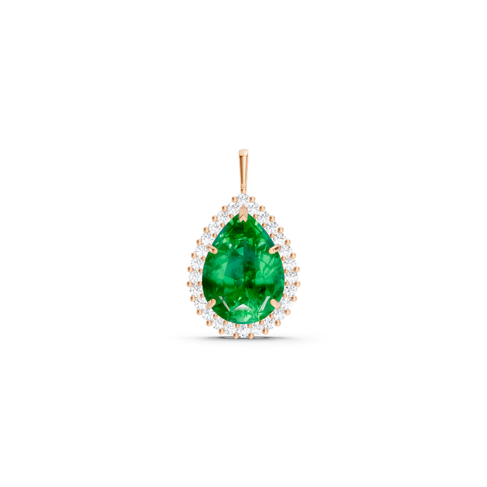 Colombian Emerald Pear Halo Pendant
