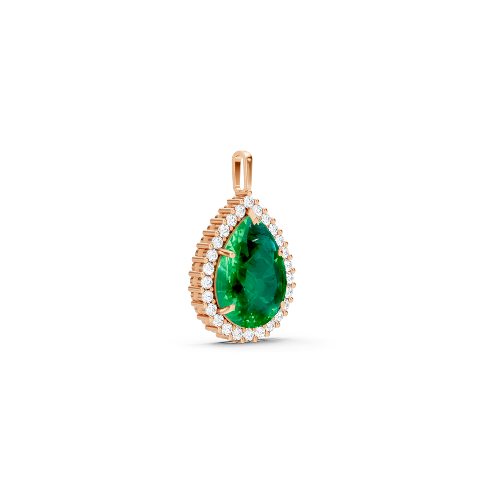 Colombian Emerald Pear Halo Pendant