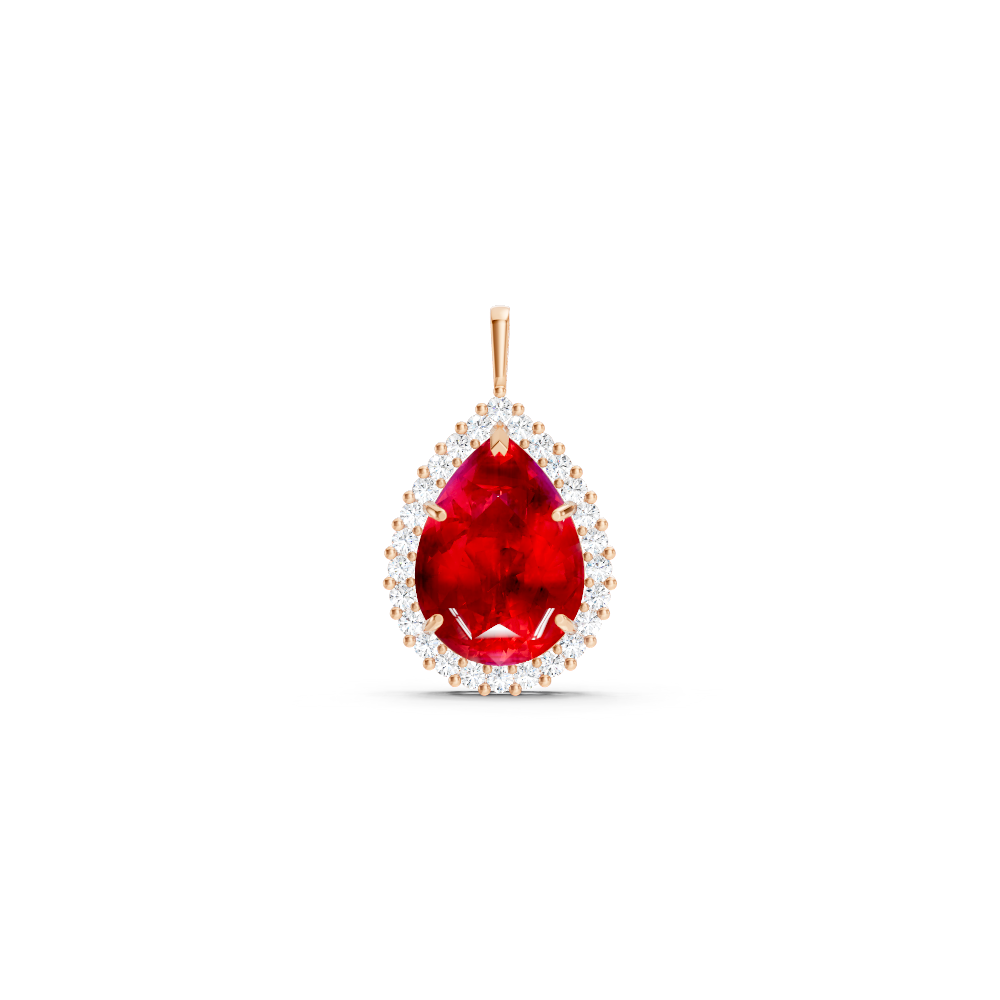 Ruby Pear Halo Pendant
