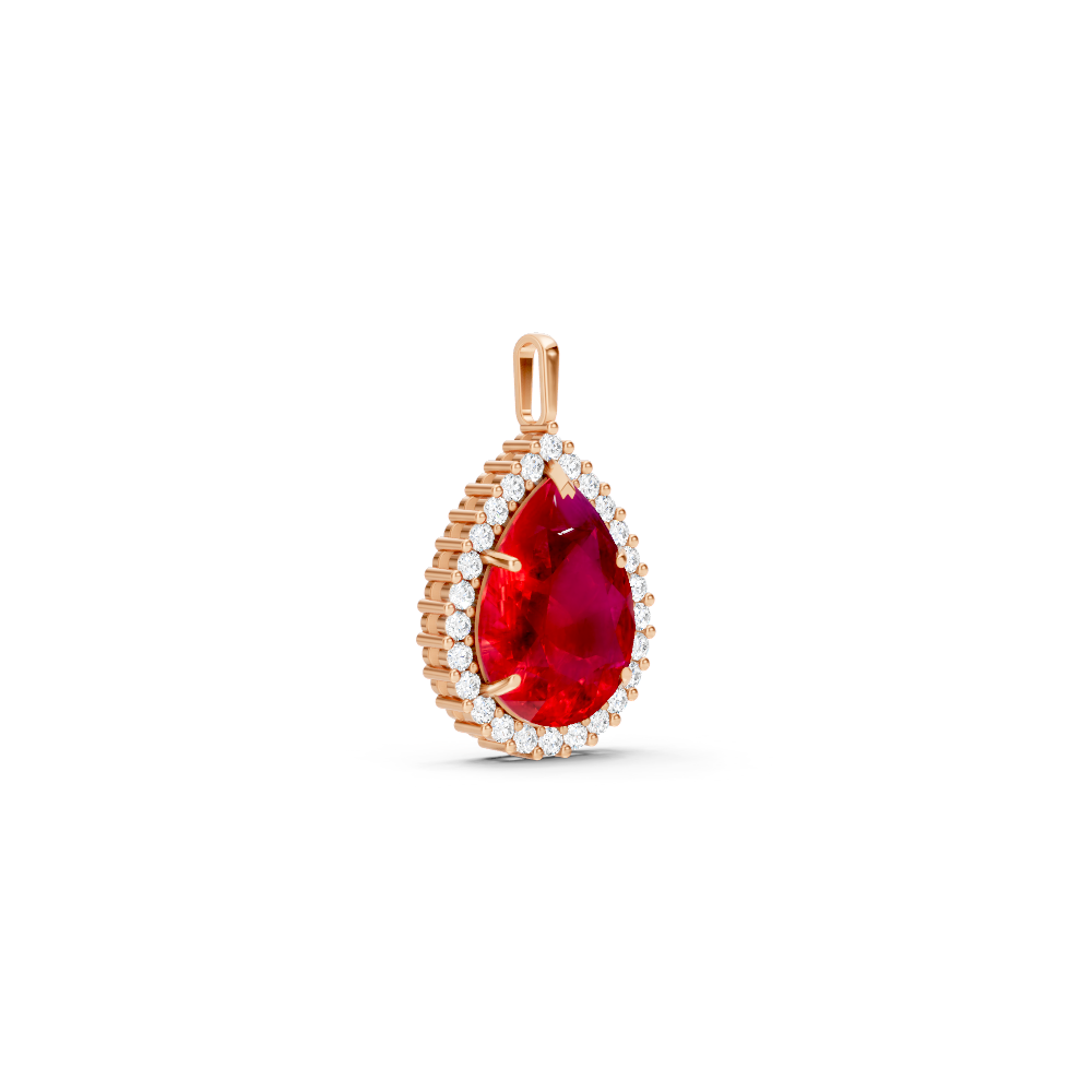 Ruby Pear Halo Pendant