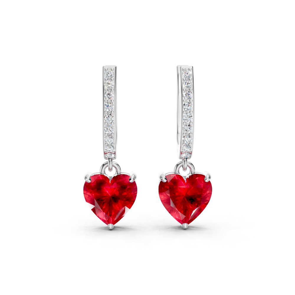 Ruby Heart Drop Huggie Earrings